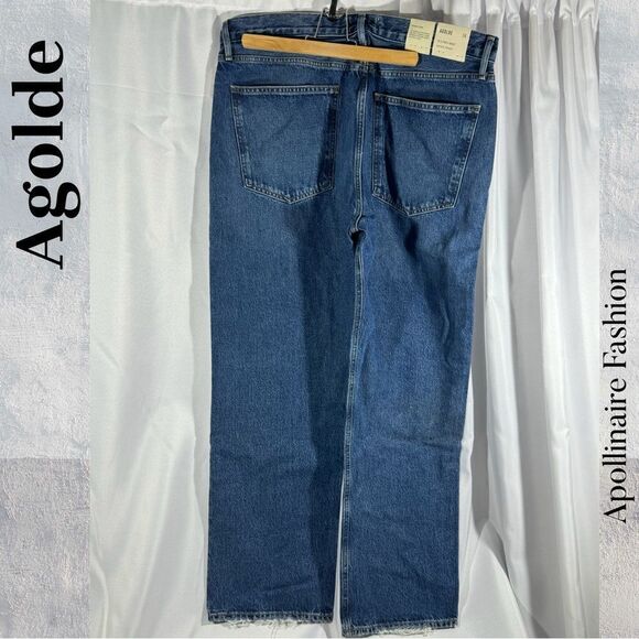 AGOLDE 90’s Pinch Waist High Rise Straight Leg Organic Denim Blue Jeans Size 34 - Picture 6 of 9